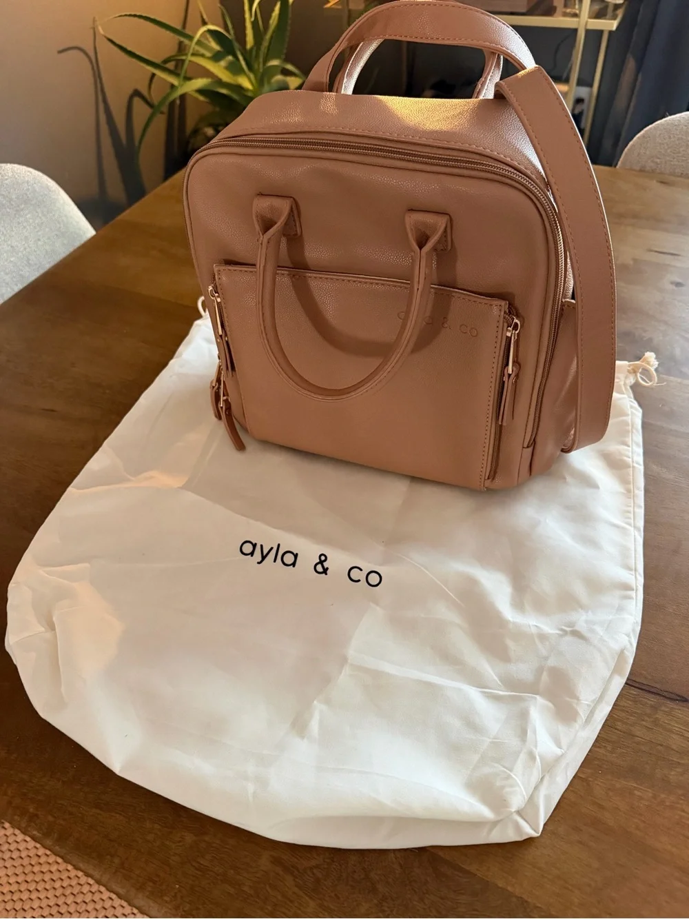 ayla & co Tan Baby Bag Backpack - Convertible Crossbody